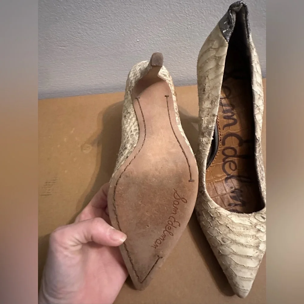 Sam Edelman Cream Snakeskin Heels - Picture 3 of 5